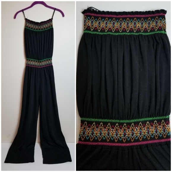 Strapless Embroidered Black Jumpsuit - Picture 2 of 12
